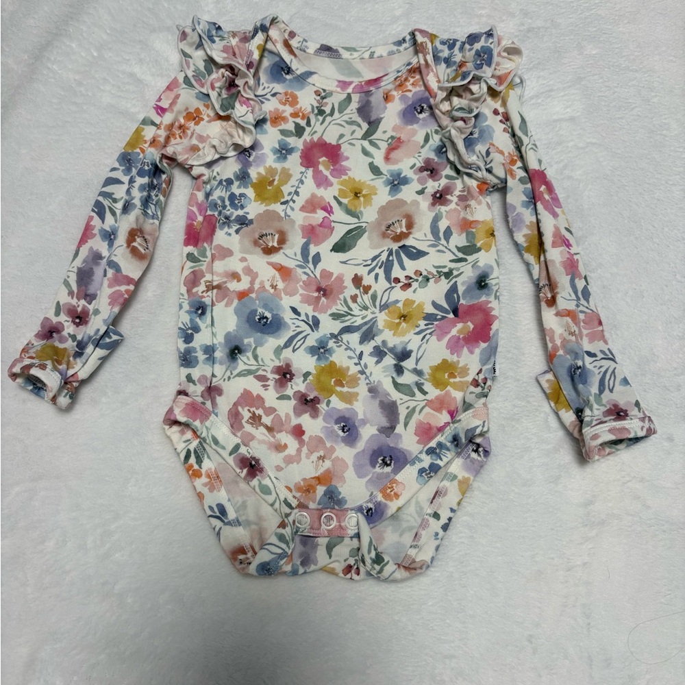 Little Sleepies Tiny Blooms Flutter Sleeve Bodysuit 3-6M EUC